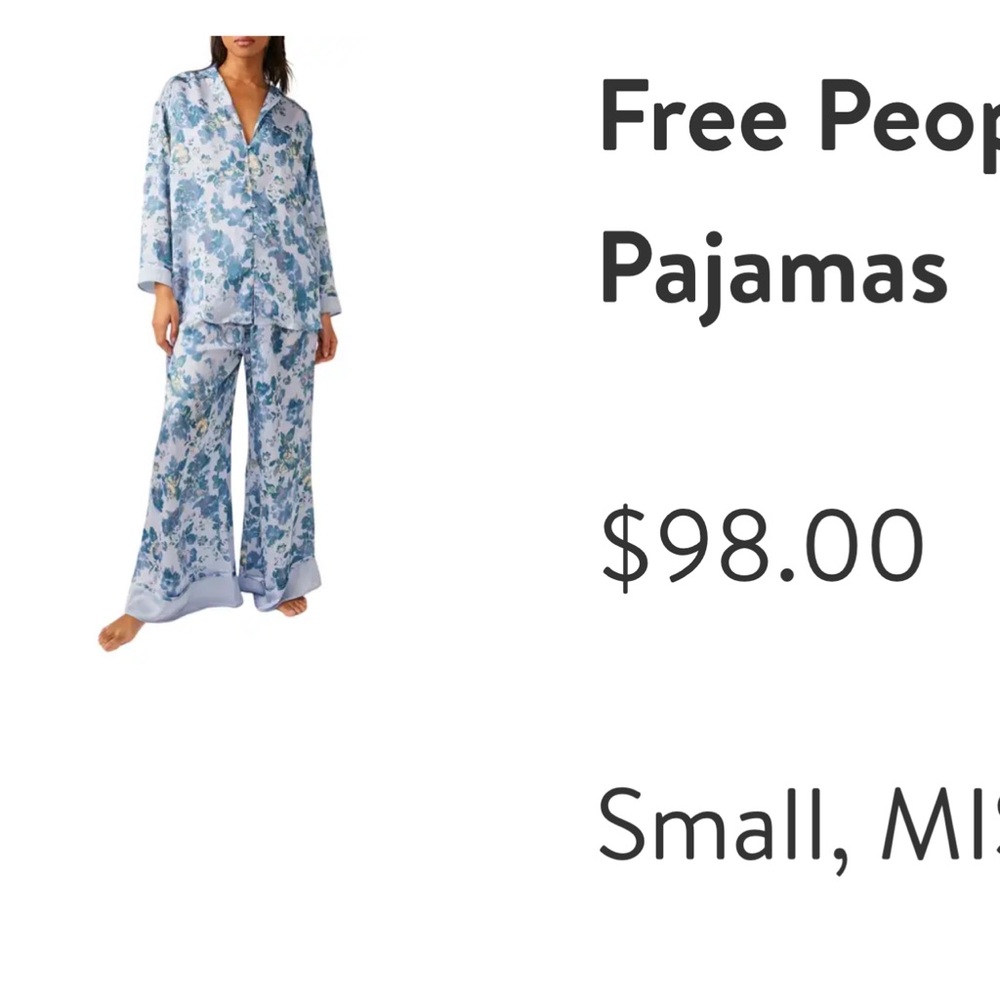 Size small free people silk pajama set